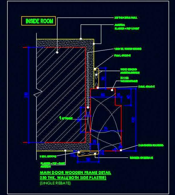 Main Door Frame Section CAD in 230 mm Thick Wall